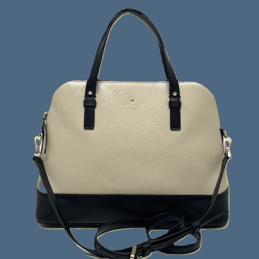 KATE SPADE Handbag Satchel Black White Pebbled Leather 2 Way Carry *EUC* CLASSY!